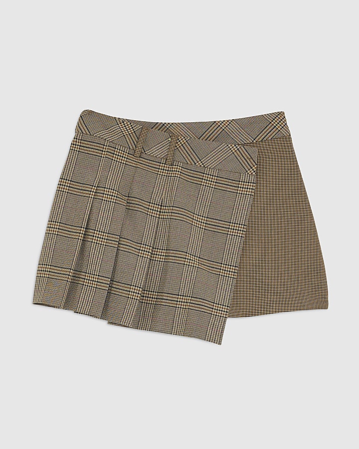 Brown Check Pleated Skort