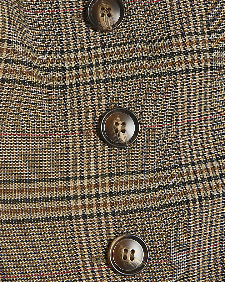 Brown Sleeveless Check Print Bandeau Top