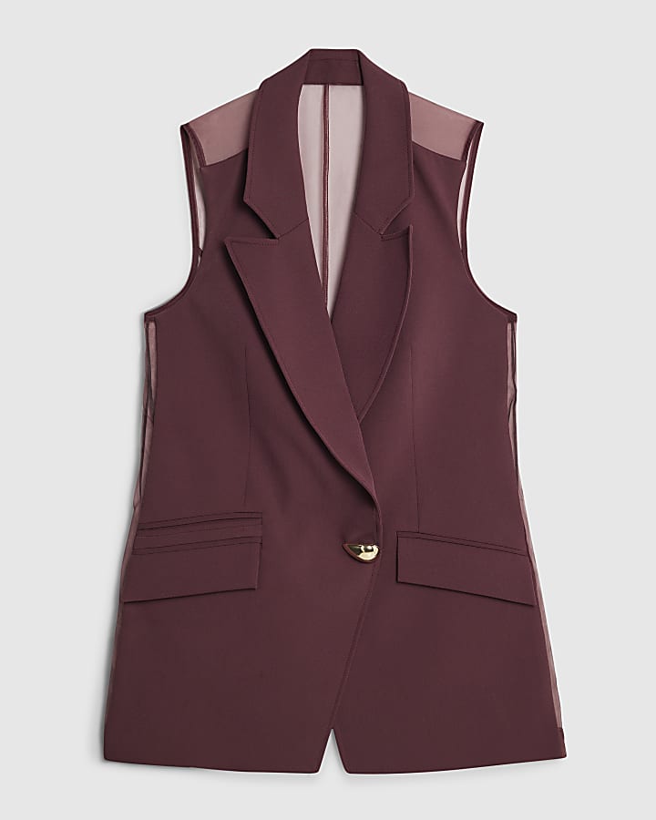 RI Studio Red Sleeveless Sheer Back Waistcoat