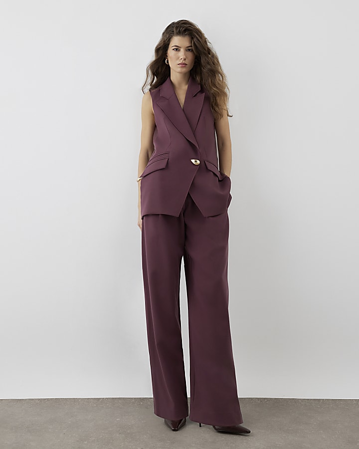 RI Studio Red High Waisted Wide Leg Trousers