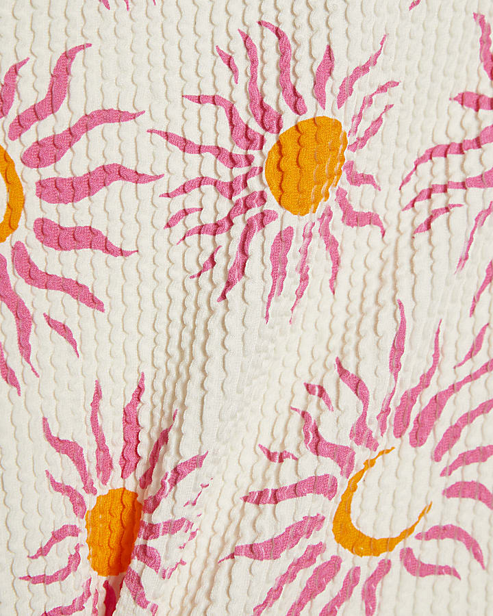 White Sun Print Textured Swimsuit