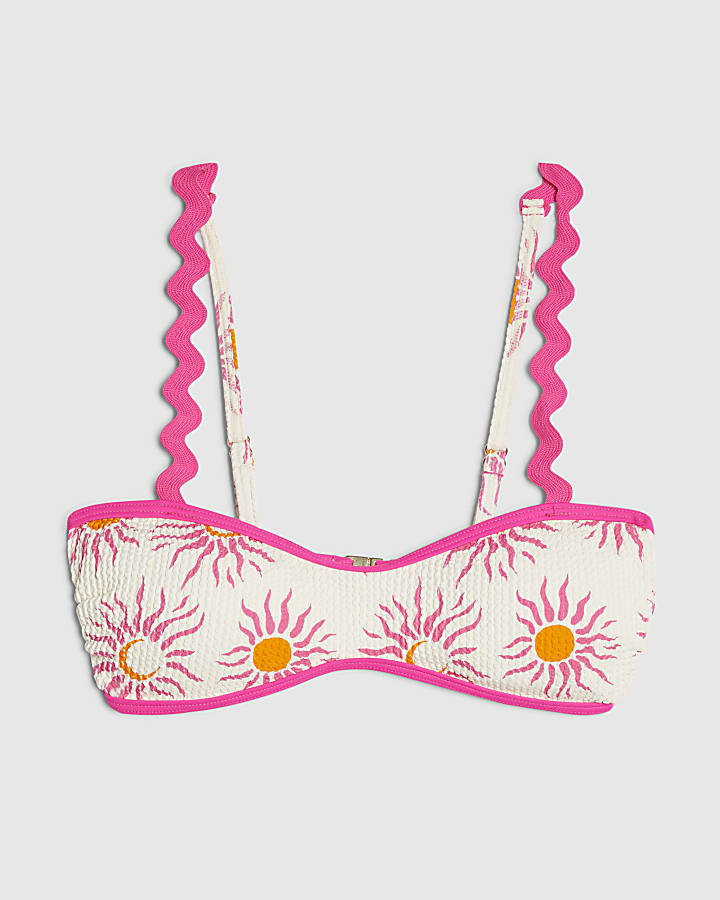 White Sun Print Cami Bikini Top