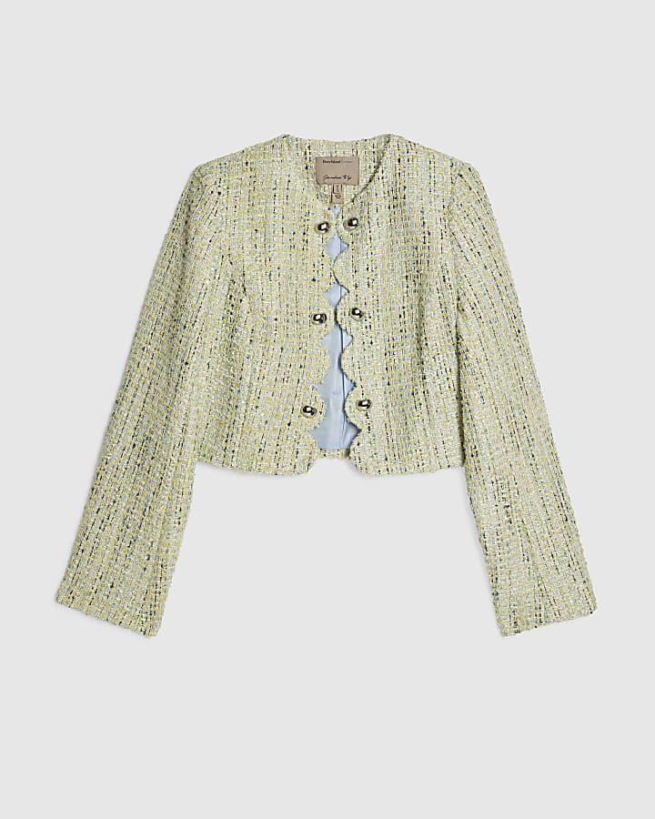 Green Scallop Trim Boucle Trophy Jacket