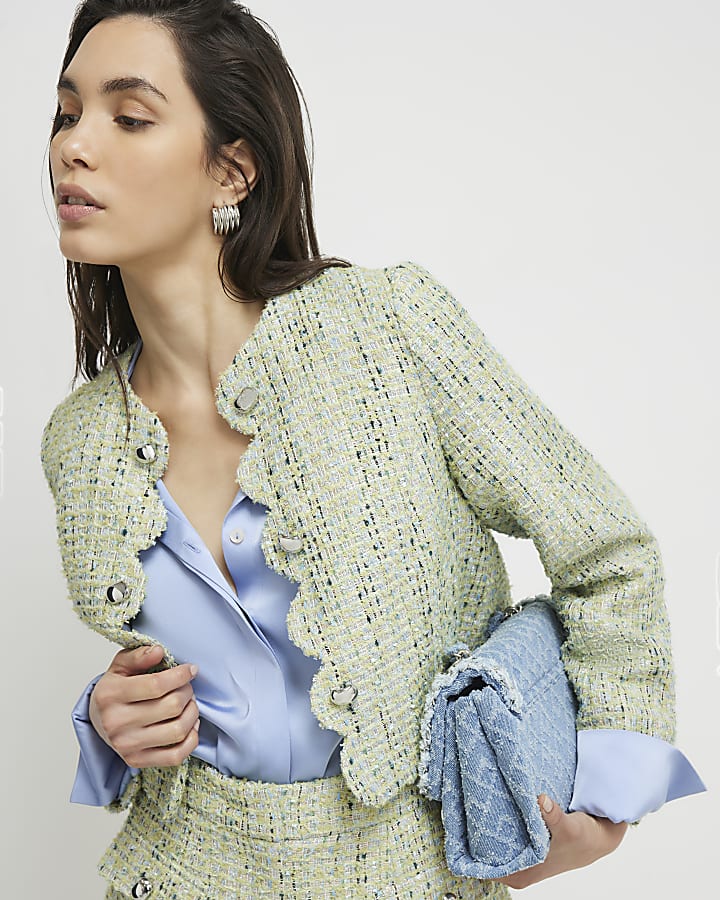 Green Scallop Trim Boucle Trophy Jacket