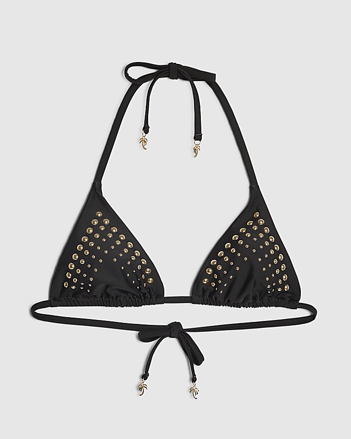 Black Studded Triangle Bikini Top