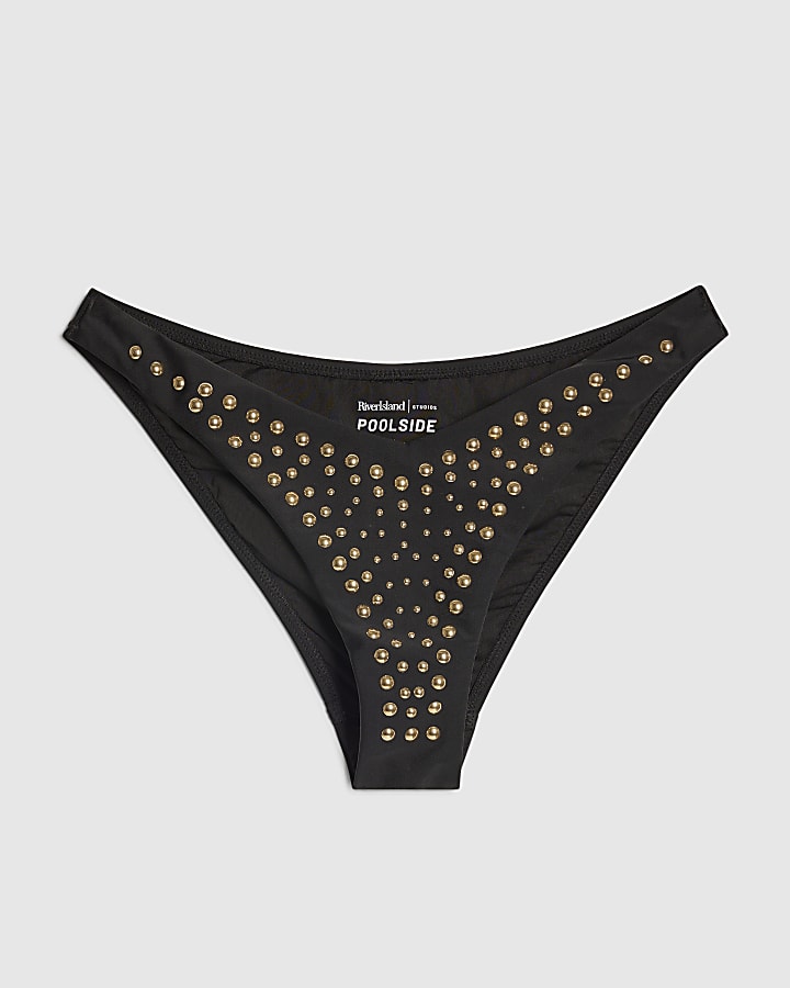 Black Studded Low Waisted Bikini Bottoms