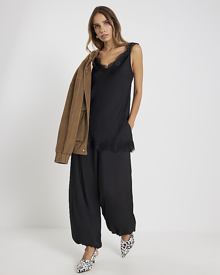 Black Satin Balloon leg trousers