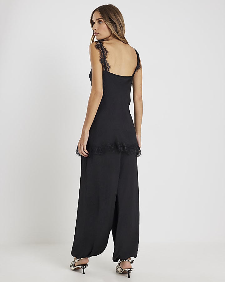 Black Satin Balloon leg trousers