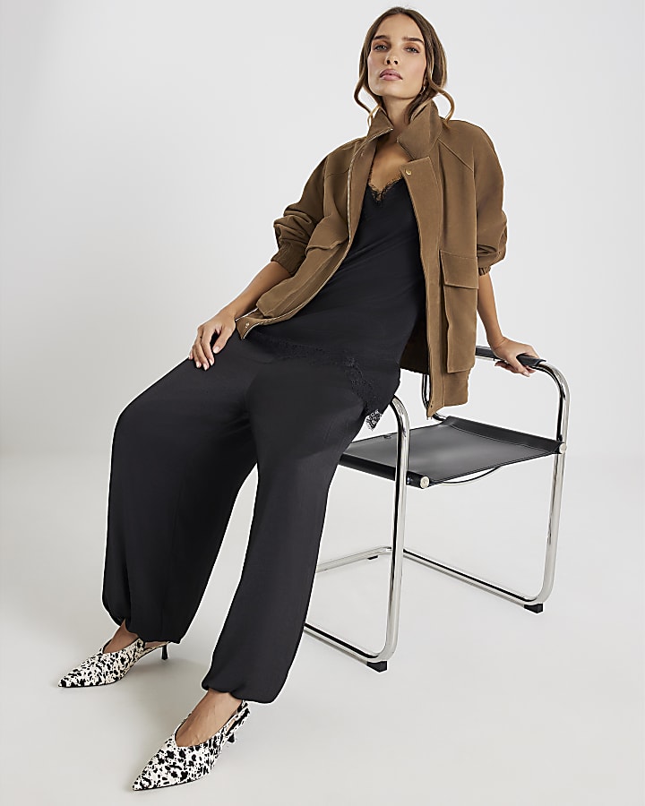 Black Satin Balloon leg trousers