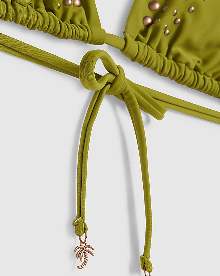 Khaki Studded Triangle Bikini Top