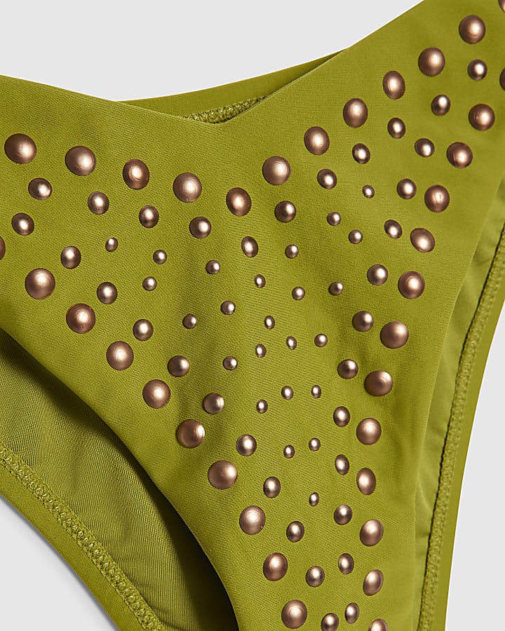 Khaki Studded Low Waisted Bikini Bottoms