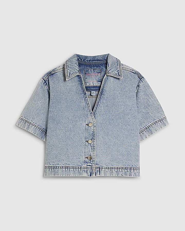 Blue Collared Boxy Denim Shirt