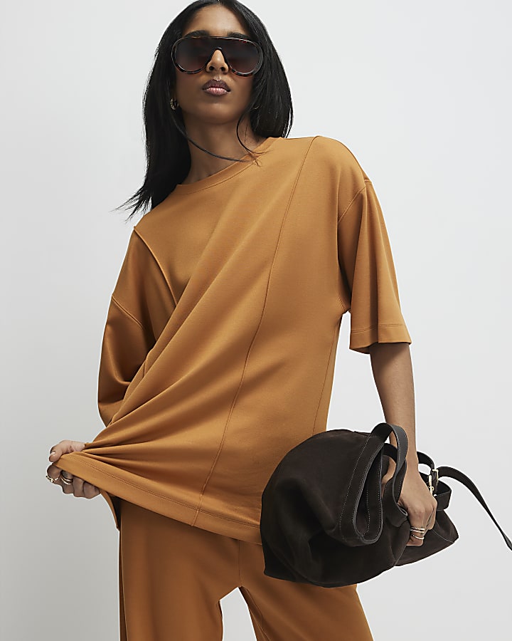 Orange Oversized Seam Front T-Shirt