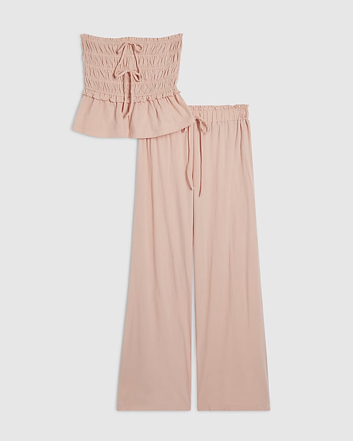 Orange Ruched Bandeau Set