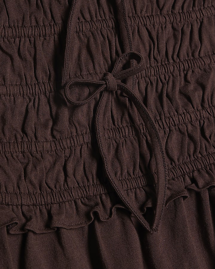 Brown Ruched Bandeau Set