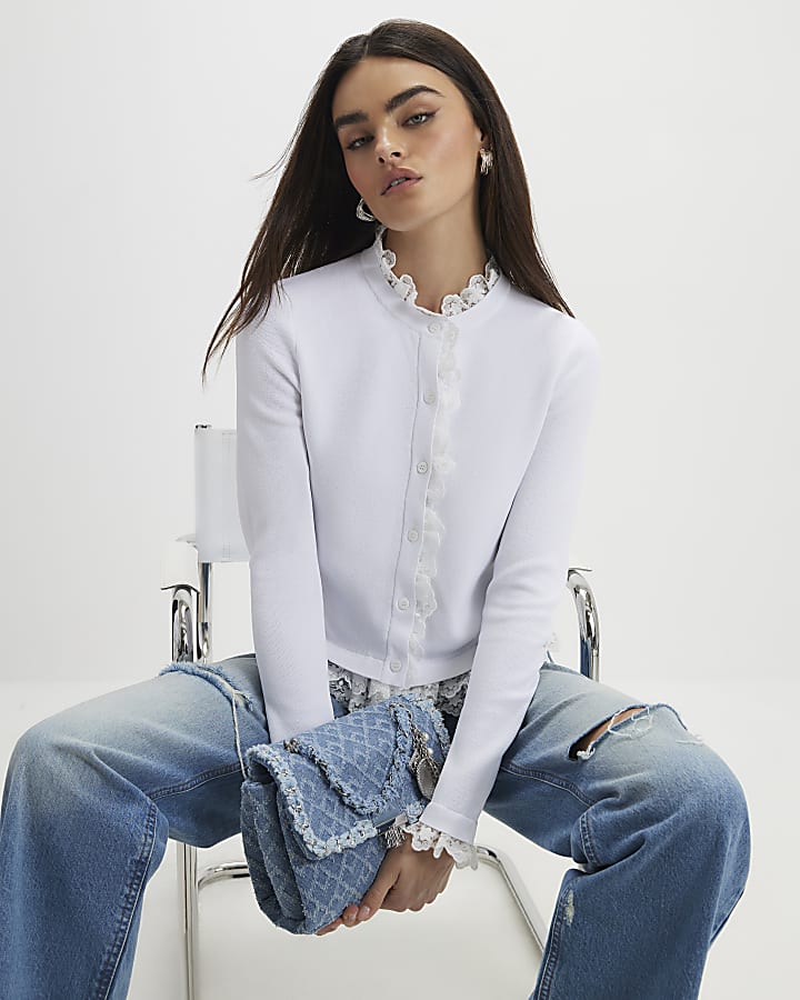 Cream Lace Trim Cardigan