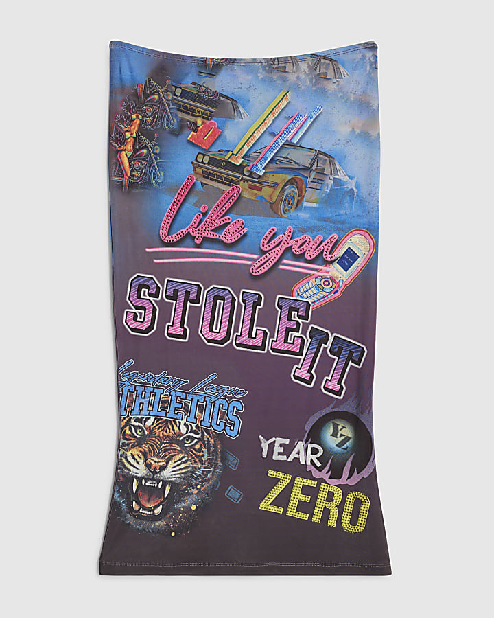 Grey Year Zero All Over Print Midi Skirt