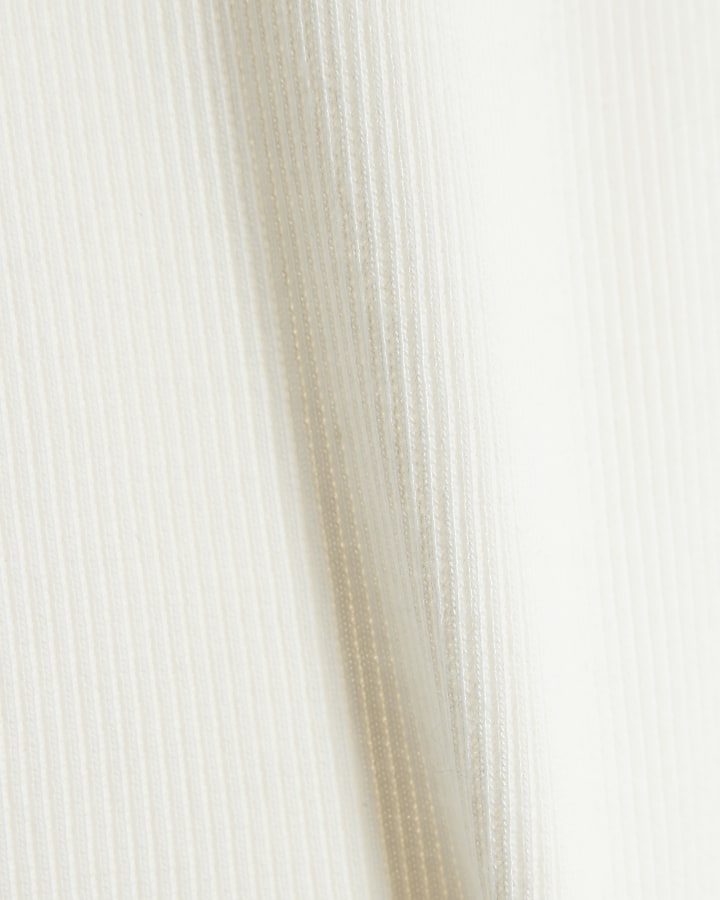 Cream Short Sleeve Ribbed Polo Top