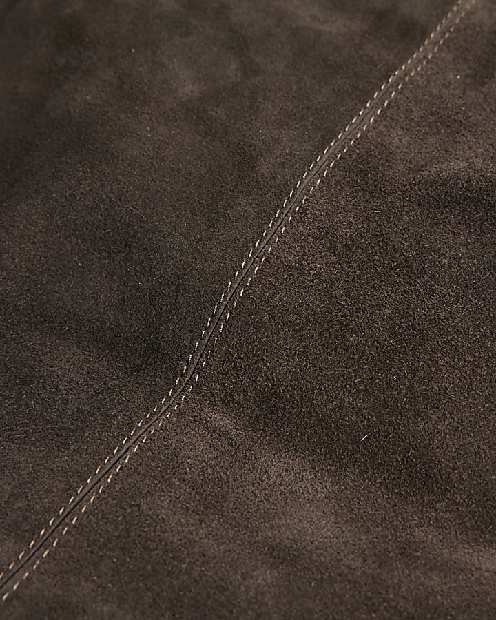 Brown Buckle Handle Suede Shopper Bag