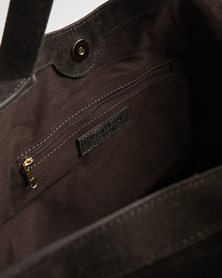 Brown Buckle Handle Suede Shopper Bag