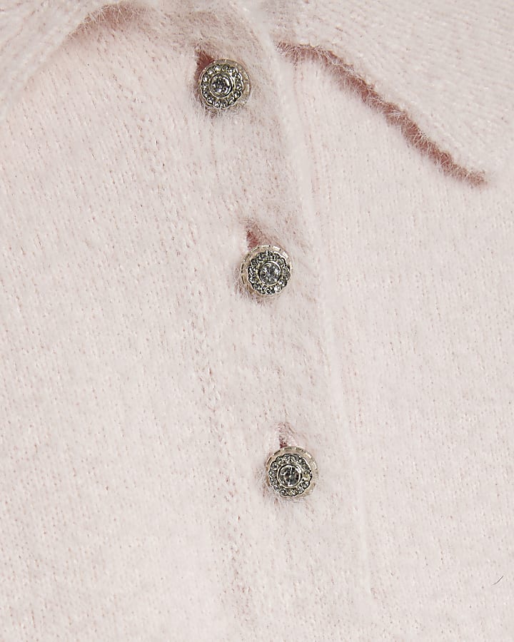 Pink Long Sleeve Fluffy Polo Top