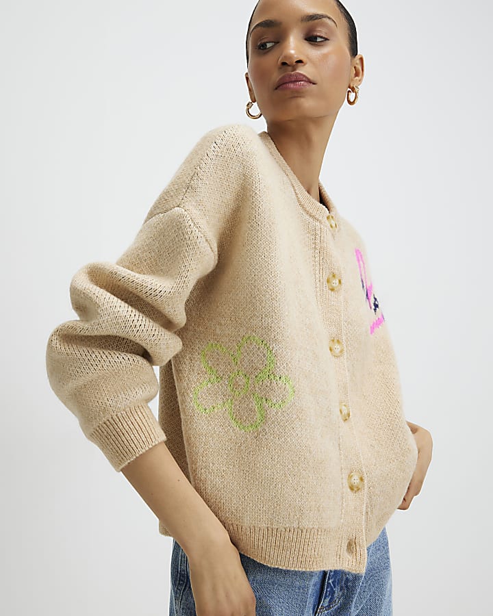 Beige Happy Conversational Cardigan