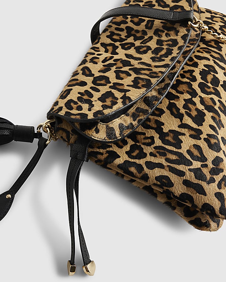 Brown Pony Hair Leopard Print Shoulder Bag