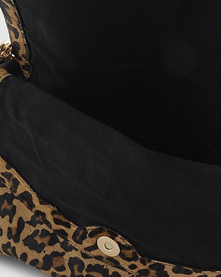 Brown Pony Hair Leopard Print Shoulder Bag