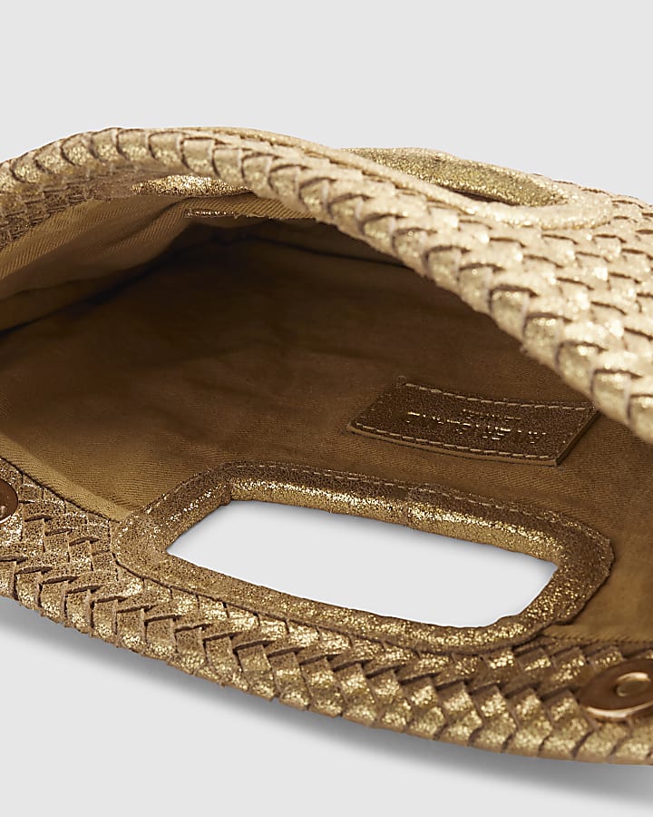 Gold Woven Leather Clutch Bag