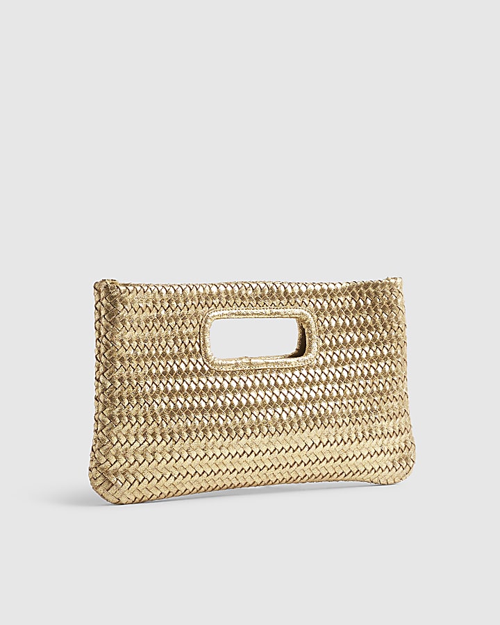 Gold Woven Leather Clutch Bag