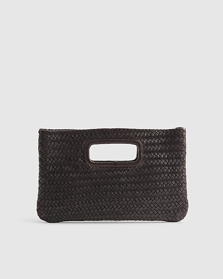 Brown Woven Leather Clutch Bag