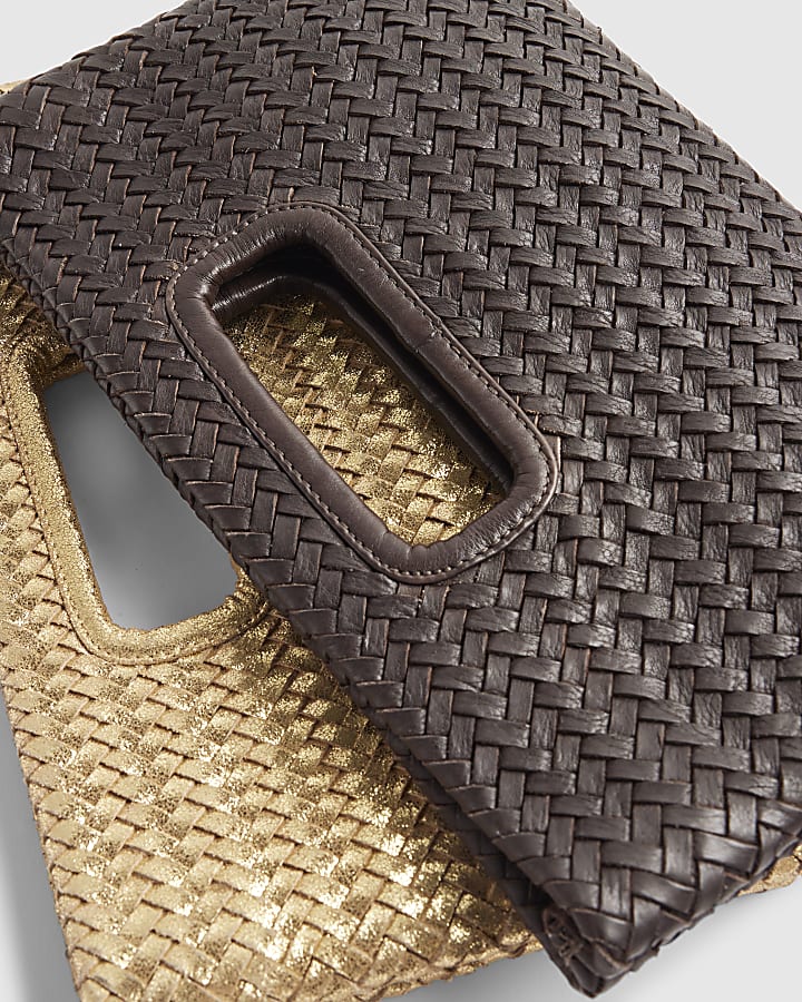 Brown Woven Leather Clutch Bag