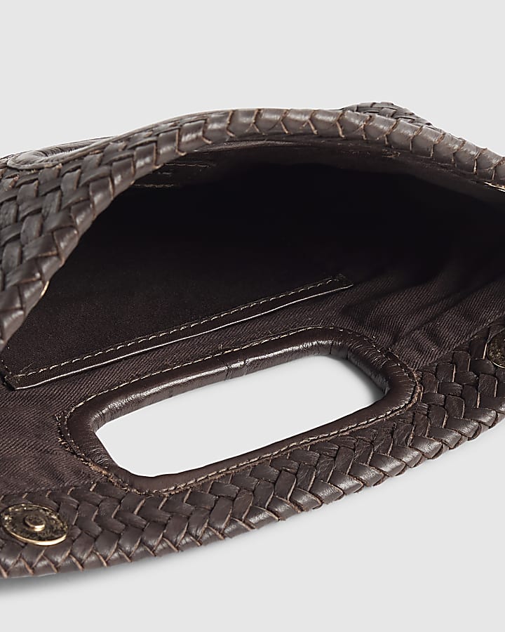 Brown Woven Leather Clutch Bag