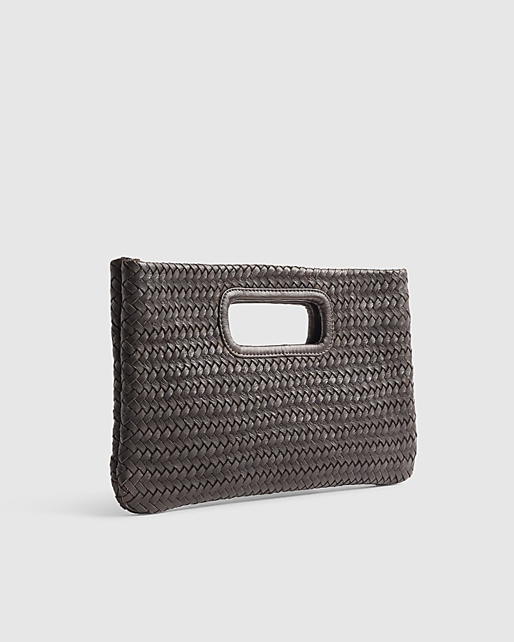 Brown Woven Leather Clutch Bag