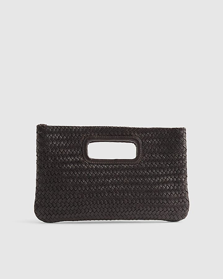 Brown Woven Leather Clutch Bag