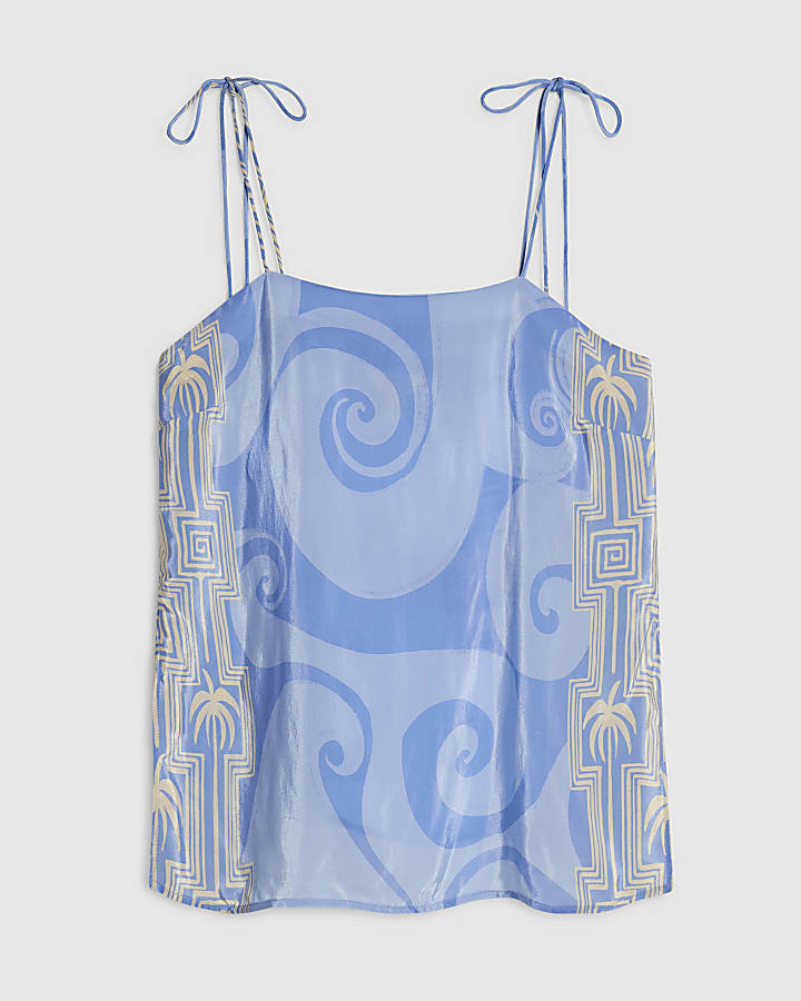 Blue Abstract Palm Print Cami Top