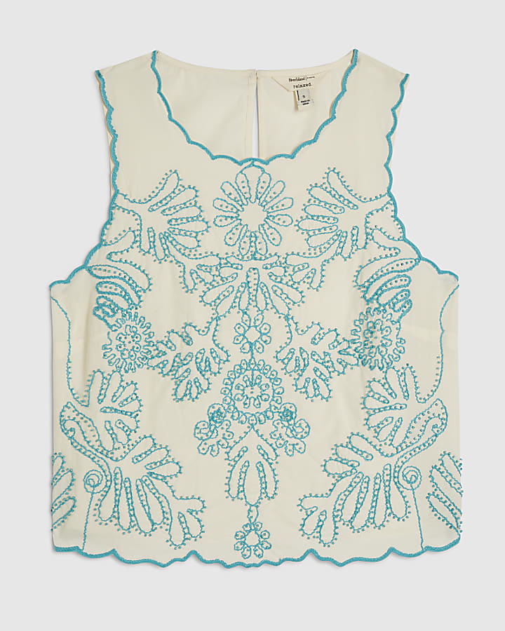 Cream Embroidered Tank Top