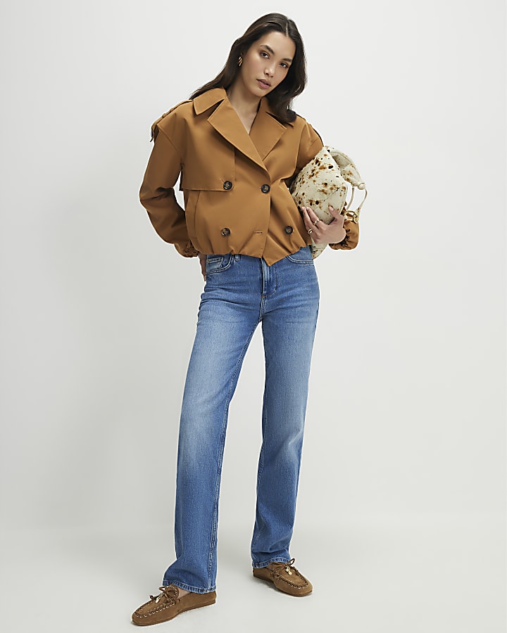 Brown Short Bubble Hem Trench Coat