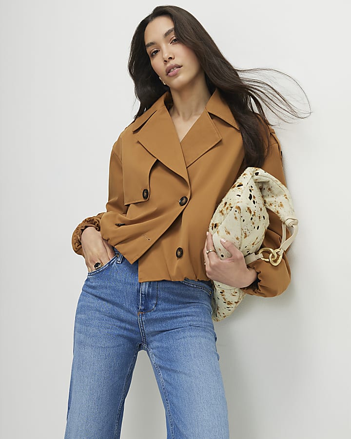 Brown Short Bubble Hem Trench Coat
