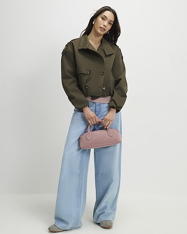 Khaki Funnel Neck Bubble Hem Trench Coat