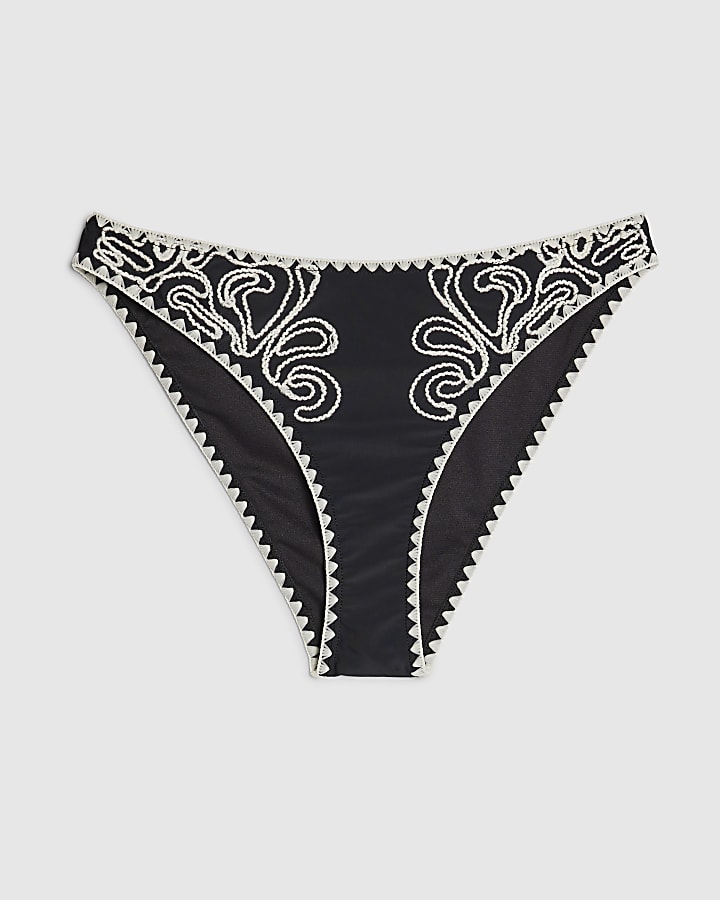 Black Cornelli Print Bikini Bottoms