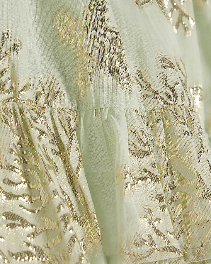 Green Marine Print Metallic Mini Beach Skirt