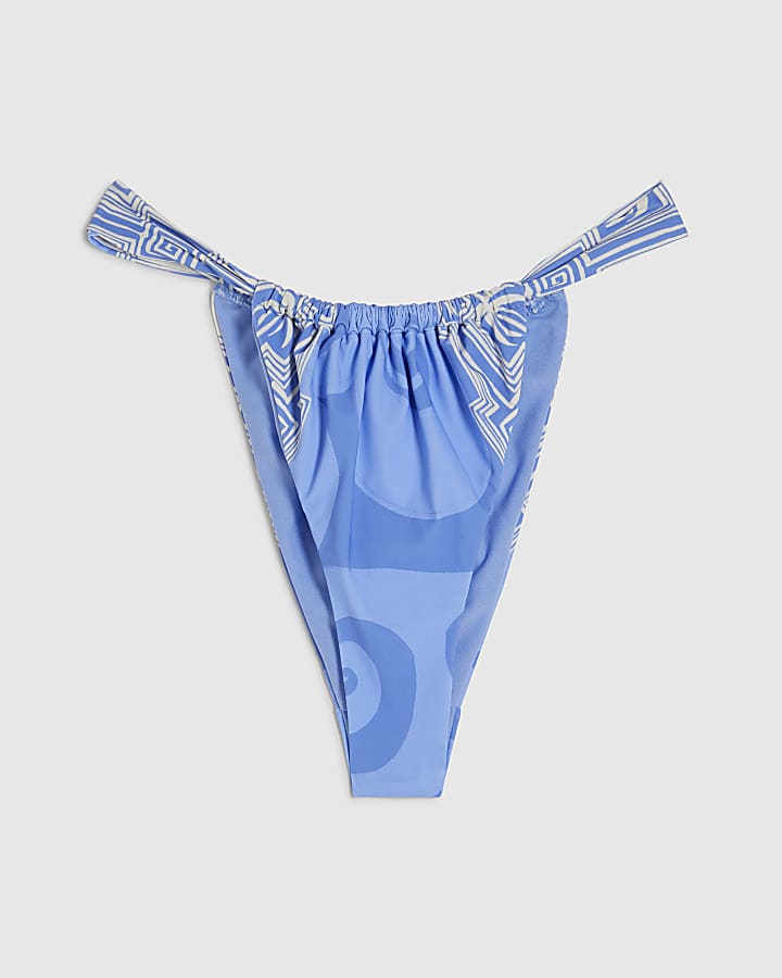 Blue Abstract Print Bikini Bottoms