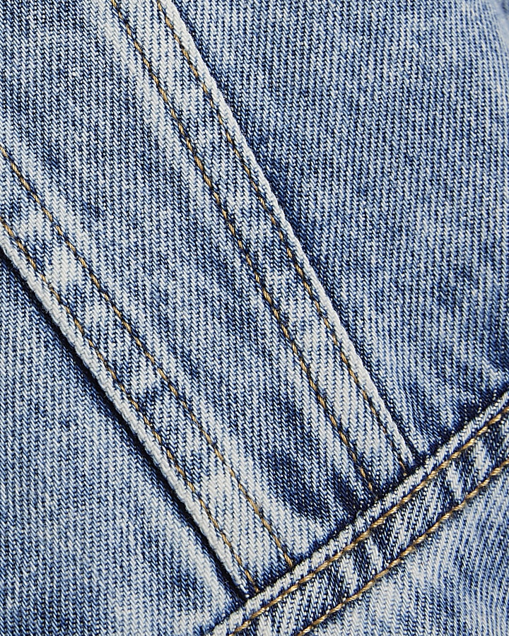 Blue Long Sleeve Denim Mini Shirt Dress