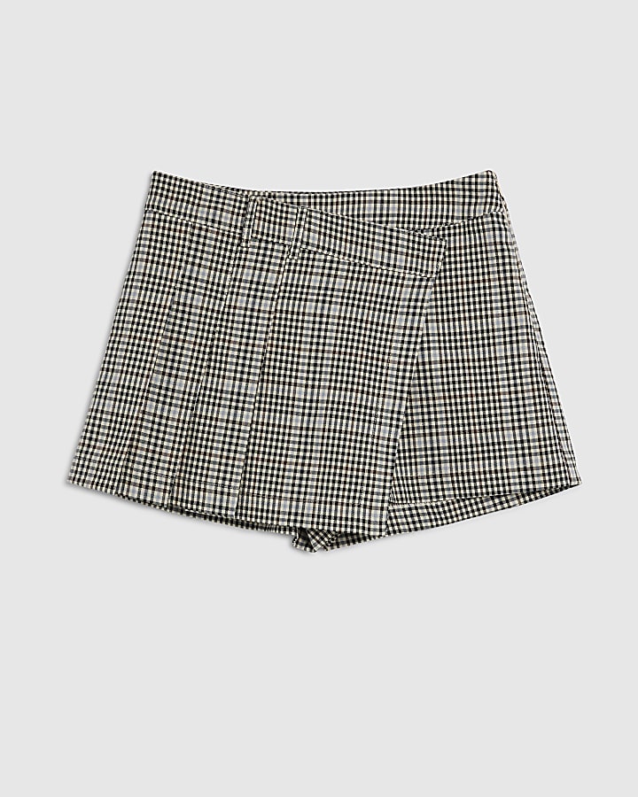 Blue Check Print Pleated Skort