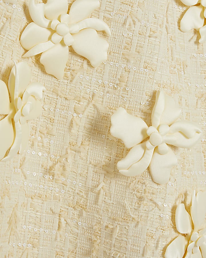 Yellow 3D Flower Boucle Mini Dress