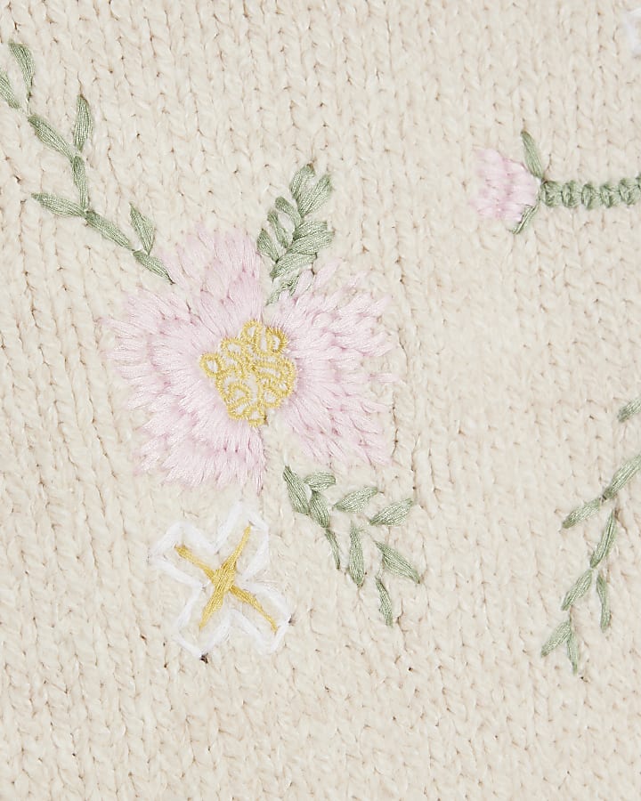 Cream Long Sleeve Embroidered Flower Jumper