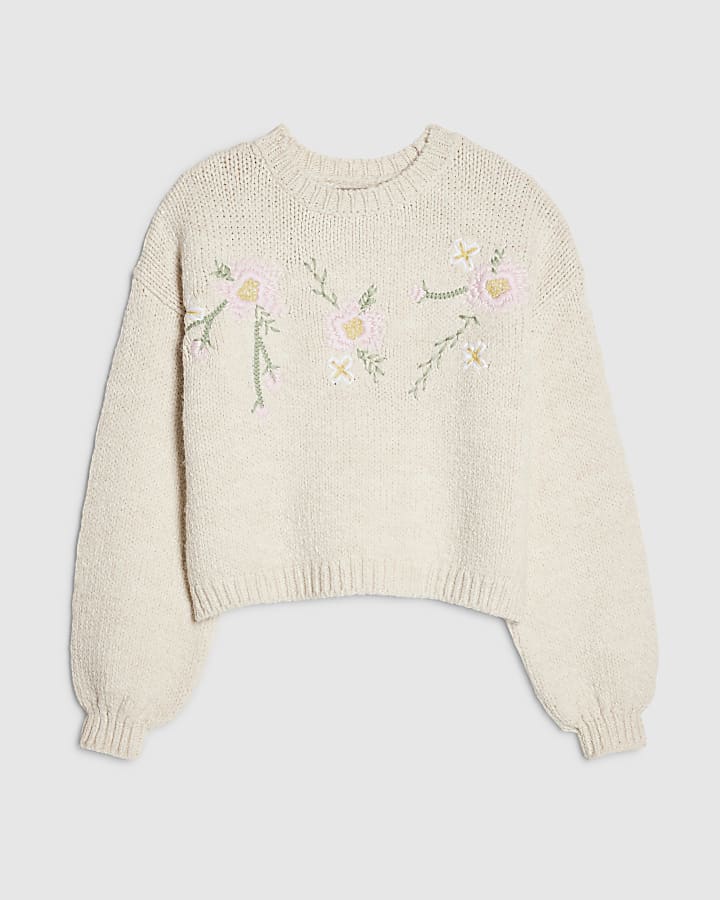 Cream Long Sleeve Embroidered Flower Jumper