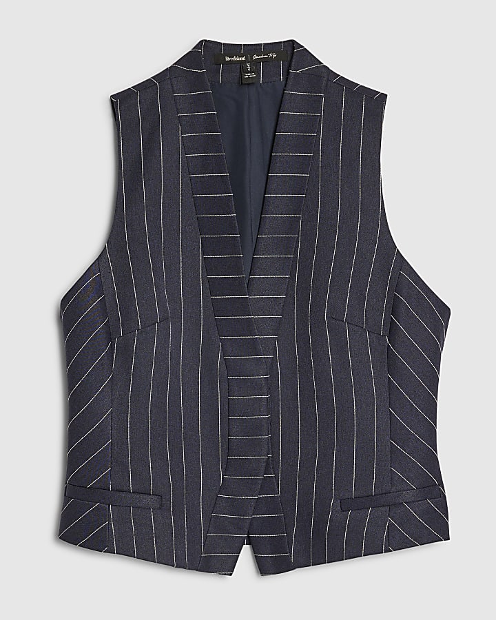 Navy Tailored Sleeveless Pinstripe Waistcoat