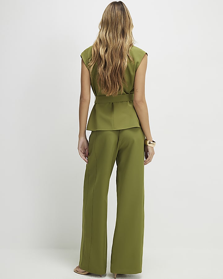 Khaki Tailored Wide Leg Trousers